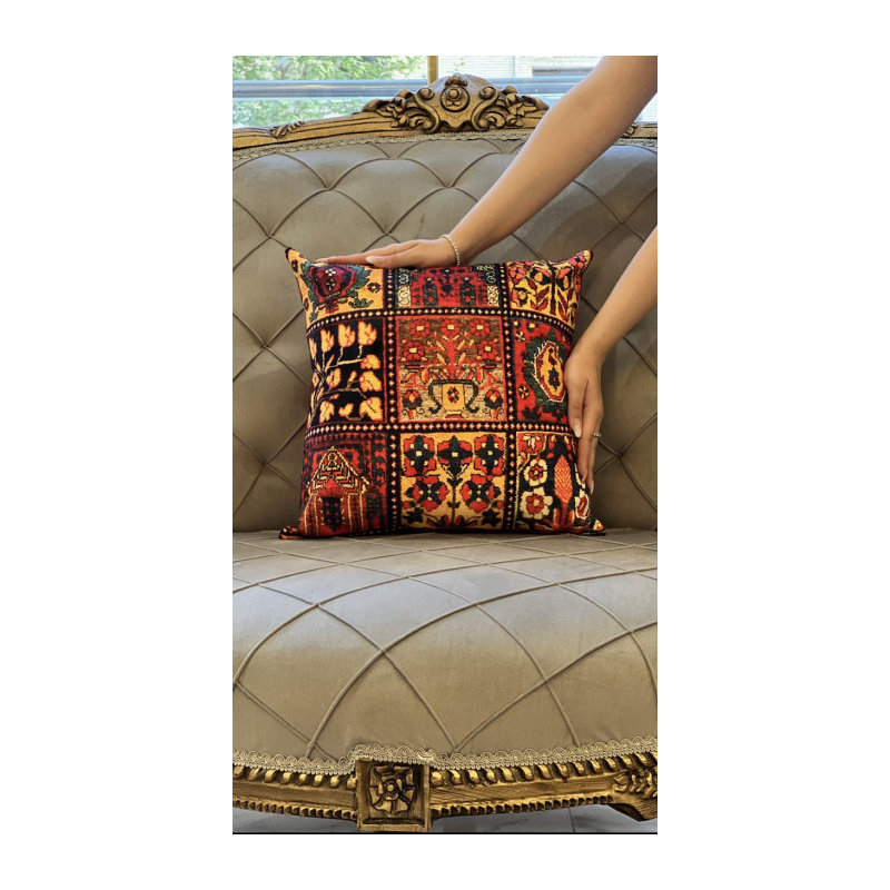 Square Throw Pillow, Rust/Gold/Black/Malibu