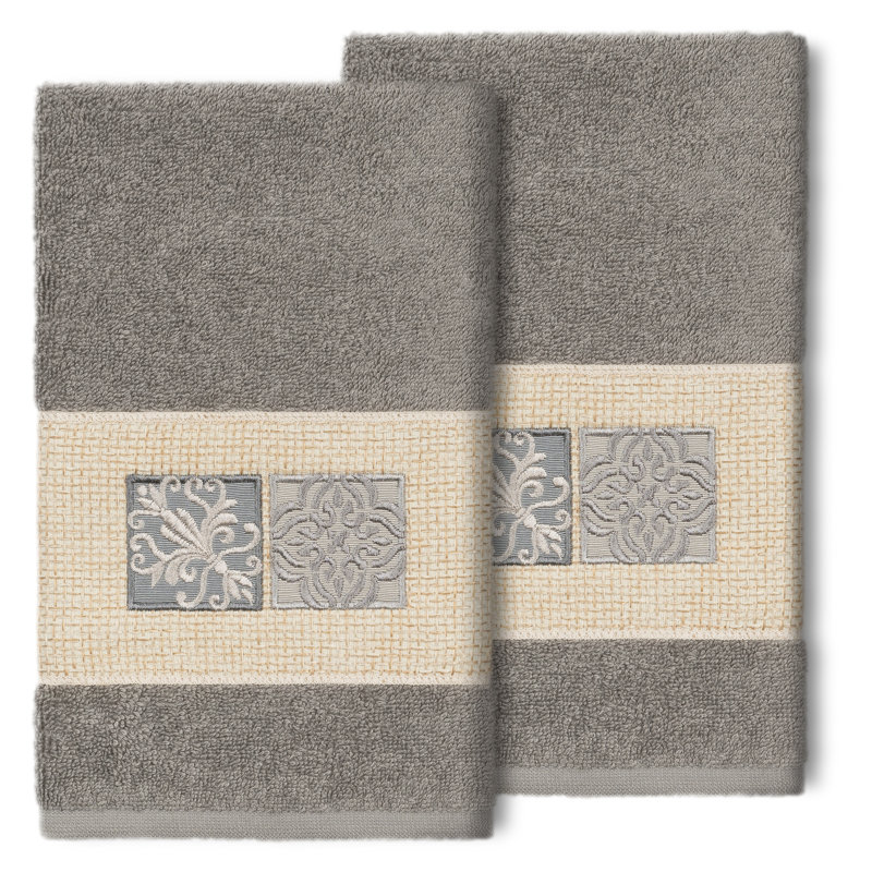 Ensemble de 2 serviettes en coton Vivian, Gris foncé