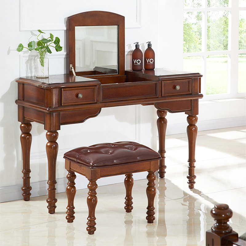 Coiffeuse avec miroir, 2 tiroirs, 1 chaise
