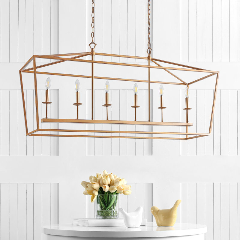 Luminaire suspendu linéaire à 6 lumières pour îlot de cuisine Joree, Or antique