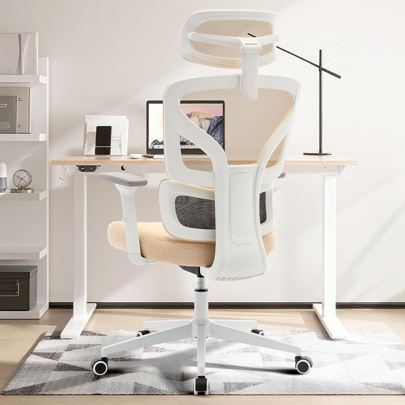 Rebrilliant Office Chair, White Frame | Khaki Network