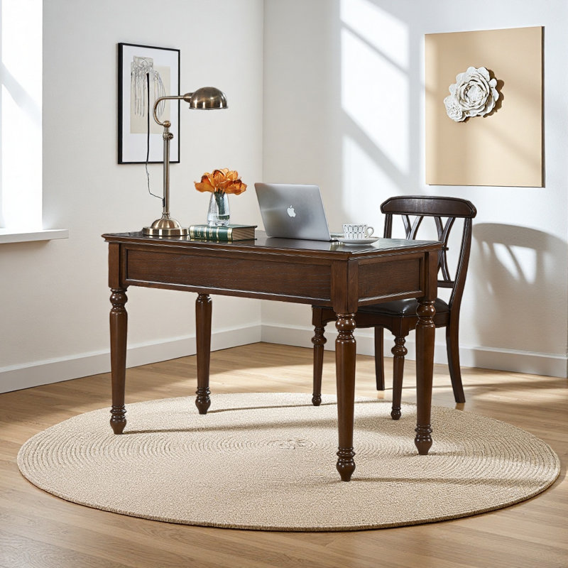 Country-style solid wood carved rubberwood desk, 30.7" H x 47.24" W x 23.62" D
