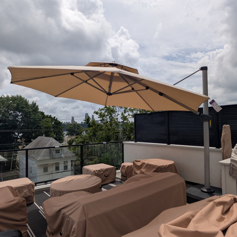 Round Cantilever Parasol with Crank Lift, 158" W x 158" D, Khaki