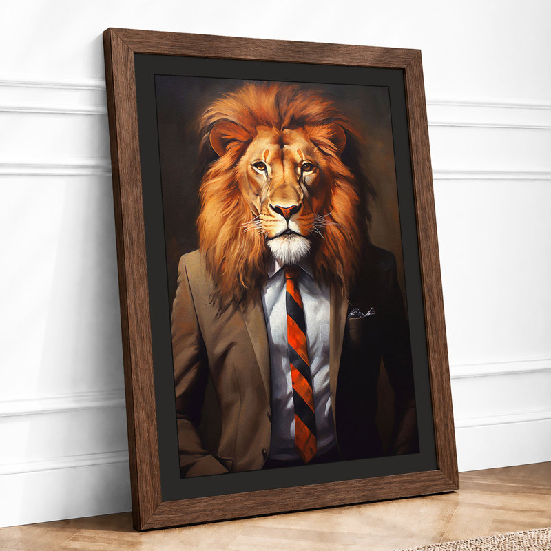 The Executive Lion Modern - Print, A2 - 59.4 x 42.0 cm, Walnut