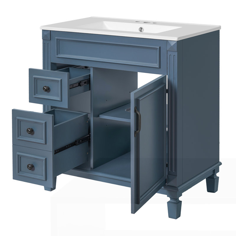Meuble-lavabo 30 po avec lavabo en céramique, Bleu