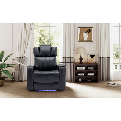 Fauteuil inclinable de cinéma maison en polyuréthane avec siège inclinable électrique et porte-gobelet rafraîchissant, haut-parleur à dents, lumières DEL, ports USB, table-plateau, rangement pour accoudoirs