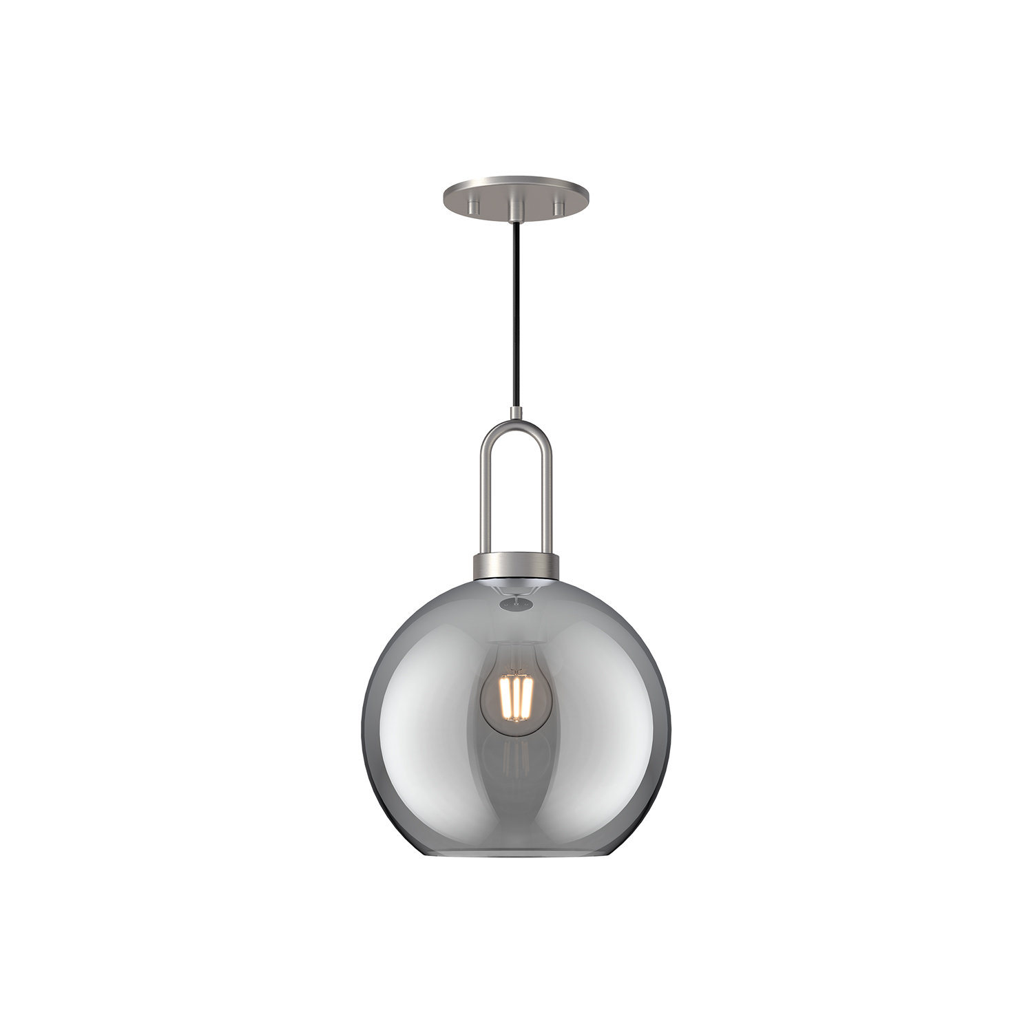 Shiloh Single Light Glass Pendant, Brushed Nickel, Smoke, 12.5"H x 7.875"W x 7.875"D