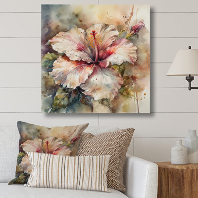 Romay, rose, beige, hibiscus euphorie sur toile
