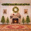 6PCS Christmas Tree Set – 4 Trees with Sturdy Bases, 1 Pre-Lit Wreath, 1 Garland, Warm White Lights, Easy to Shape & Wobble-Free
