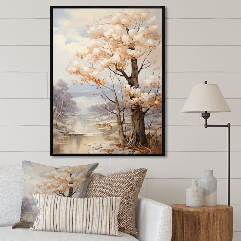 «Mute Tone Oak Trees In Autumnn I», reproduction sur toile, H 32 po x l 16 po x P 1 po, Cadre flottant noir