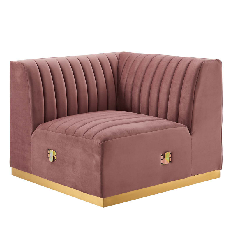 Fauteuil d'angle gauche en velours Conjure Channel, Vieux rose