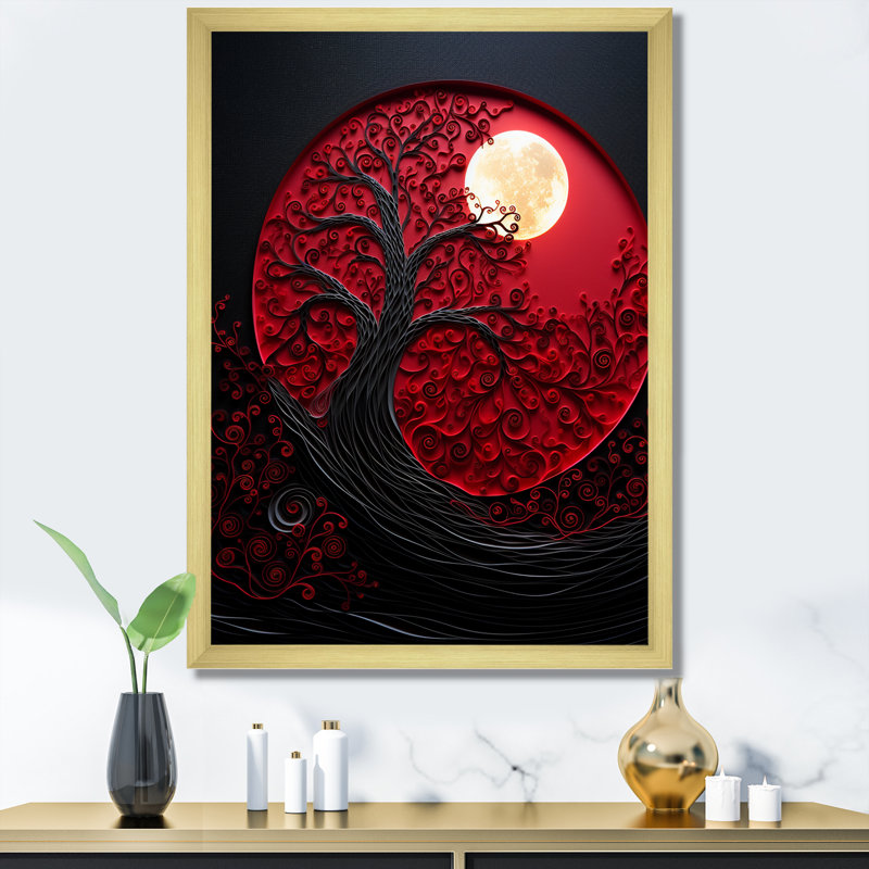 Red Moon Ruby Radiance II, Cadre doré simple, H 20 po x l 12 po x P 1 po