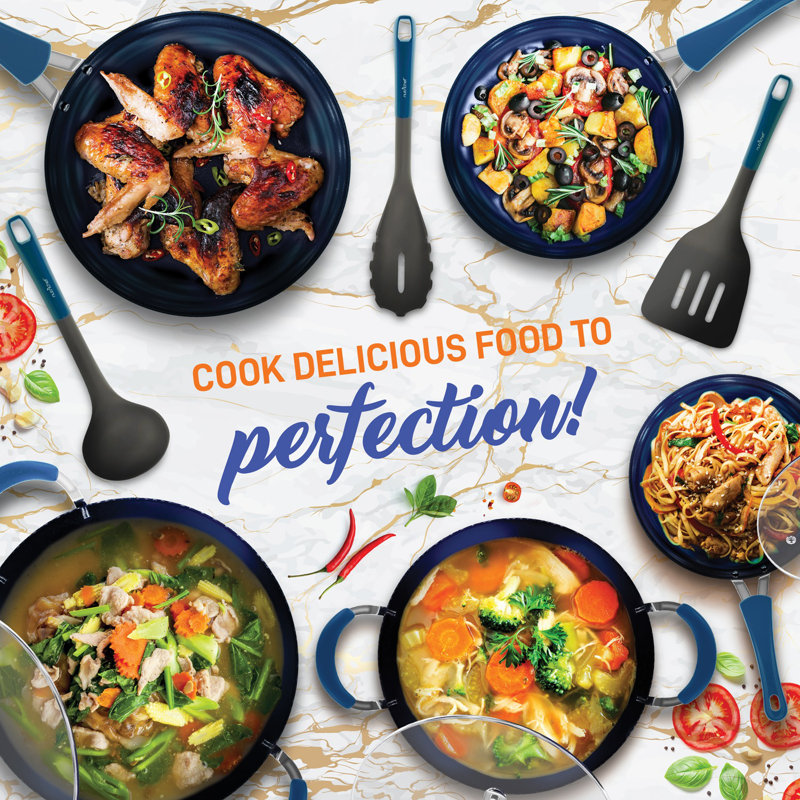 11 - Piece Non-Stick Aluminum Cookware Set, Blue