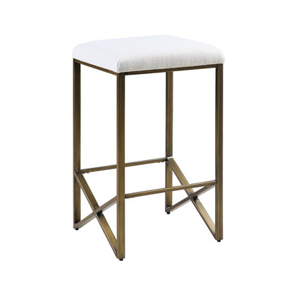 Chaise rembourrée de 26 po sans dossier - base métallique en bronze, coussin d'assise, décoration minimaliste requise, tabouret de comptoir, style moderne et tendance.