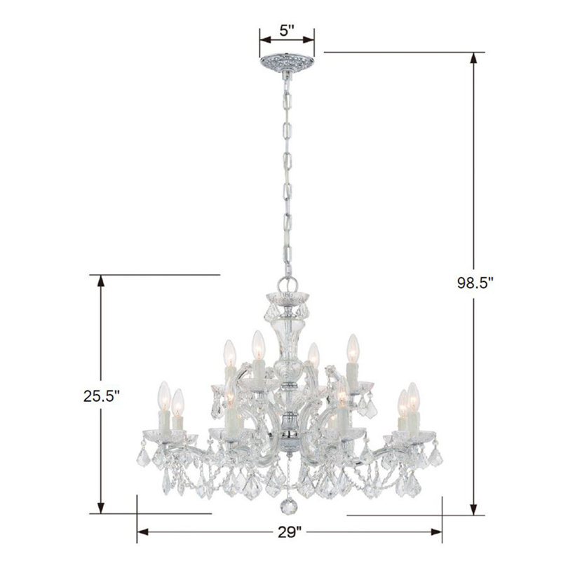 Wehr 12 - Light Glass Dimmable Classic / Traditional Chandelier, Majestic Wood Polished/Chrome