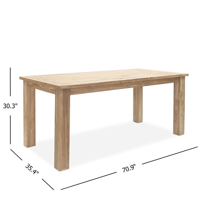 Ensemble de table de salle à manger d'extérieur en teck récupéré 71 po avec un banc de 59 po et deux fauteuils en corde de teck 71 po Bovey