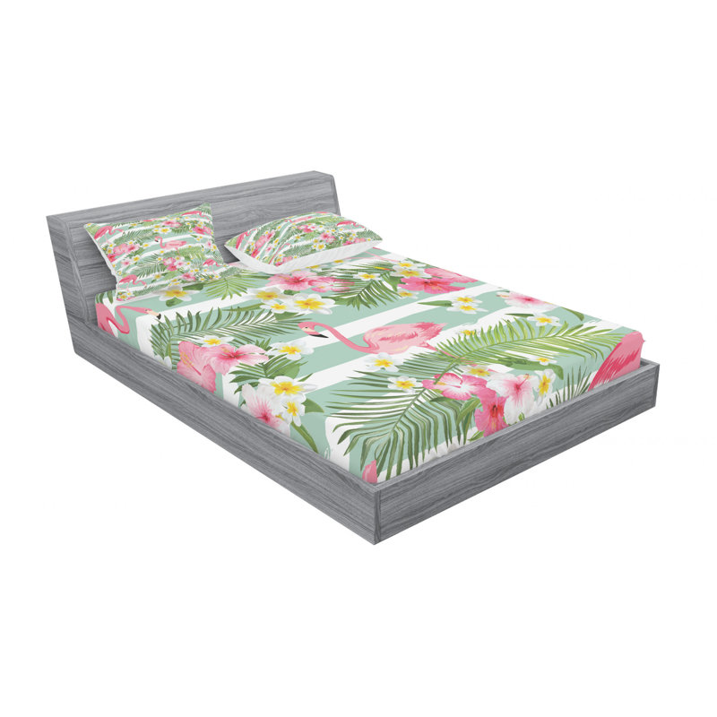 Flamingo Microfiber Floral Sheet Set, Queen Sheet Set with Fitted Sheet