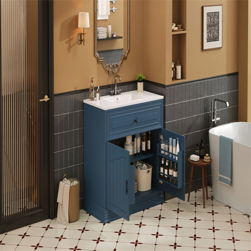 36-Inch Luxurious Bathroom Vanity with Ceramic Sink, 2 Soft-Closing Doors, and Solid Wood Frame for Elegant Storage, Black