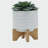 5" TRIBAL PLANTER W/ WOOD STAND, WHITE