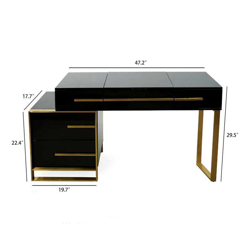 Meuble-lavabo moderne 47 "avec miroir rabattable, Noir / or
