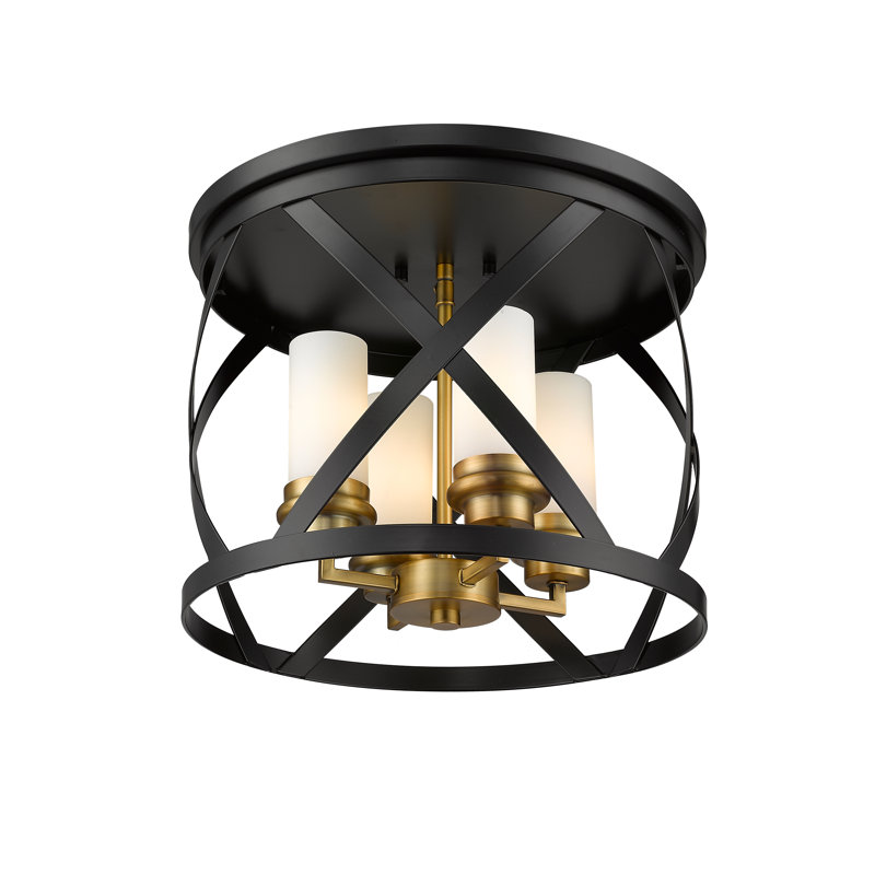 Plafonnier encastré tambour 4 lumières 15,75 po unique Bedias, Laiton vieilli