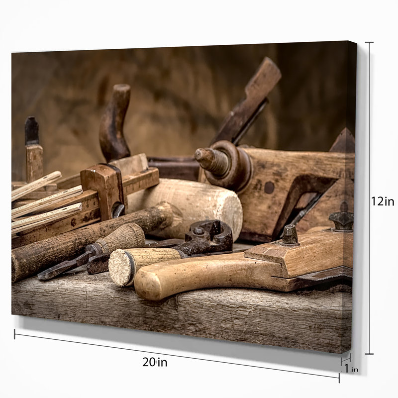 Outils de menuiserie rétro, impression sur toile - Outils de menuiserie, H 20 po x l 20 po x P 1 po