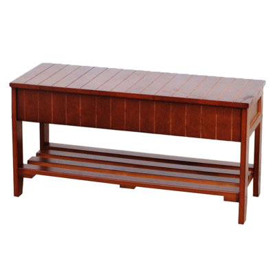Solid Wood Shoe Bench With Cherry Color Finish And Storage - 35.5" X 13" 18" Attractive For Entryway 35.5"L 13"W 18"H Construction Your
