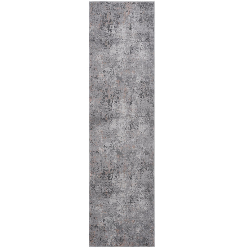 Tapis tissé 2X8 en gris / multicolore abstrait - non délesté, teinté - pour la chambre à coucher, le salon, la salle à manger douce et tendance
