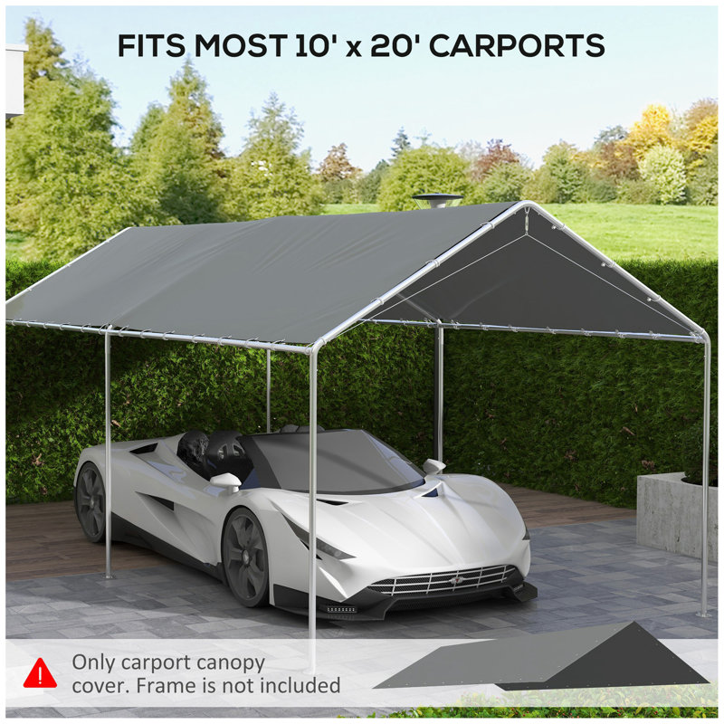 Housse de remplacement pour auvent 10 'X 20' pour abri d'auto, tente de garage portative et résistante aux rayons UV et à l'eau pour abri d'auto avec cordes élastiques