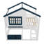 Lit mezzanine double avec bibliothèque, lit d'enfant de style maison avec rails de sécurité, espace de jeu et d'étude, blanc et bleu-1852554022-1852554017