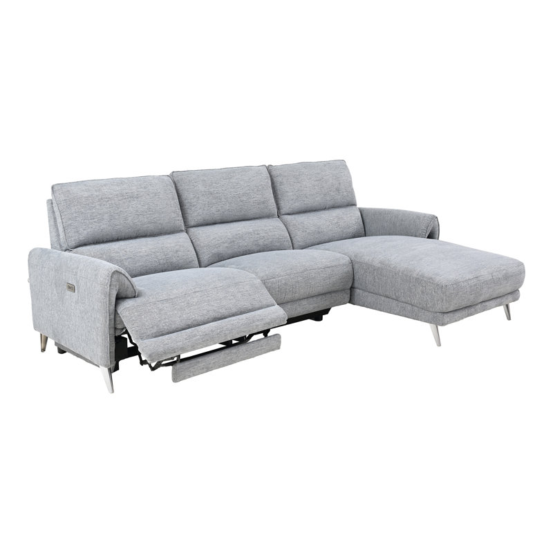Canapé modulaire surdimensionné avec ports USB Baria, Orienté à droite, Gris chenille
