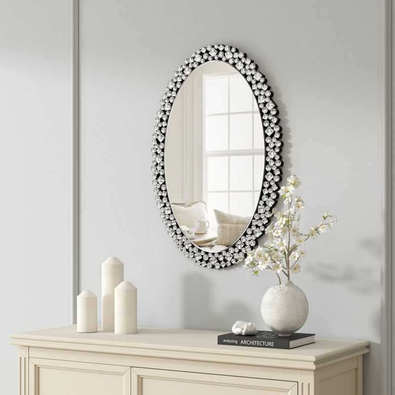 Luxury Oval Crystal Frame Flat Wall Mirror60x90CM