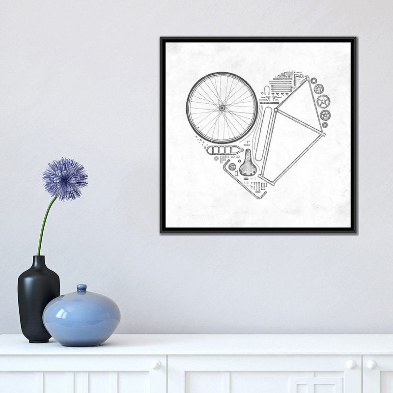 « love bike », impression sur toile tendue, H 18 po x l 18 po x P 1,5 po, Toile avec cadre noir, Pas de tapis