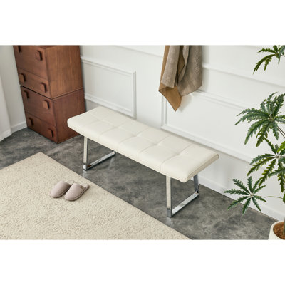 Banc de salle à manger moderne en similicuir blanc avec pieds en métal
