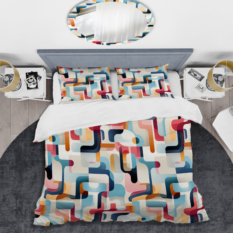 Ensemble de housse de couette en microfibre douce et multicolore à vagues abstraites multicolores, bleu / rouge / orange