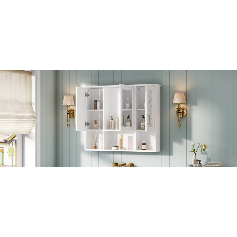Armoire à pharmacie murale 35 po 2 en 1 avec tablettes réglables et portes à fermeture douce, miroir haute définition avec rangement pour meuble-lavabo de salle de bain