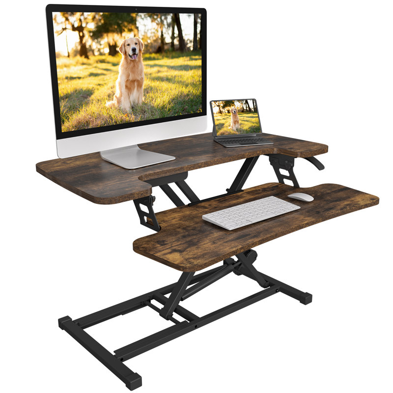 Convertisseur de bureau avec plateau à clavier amovible, Noyer spécial, H 19,7 po x l 32 po x P 24,1 po