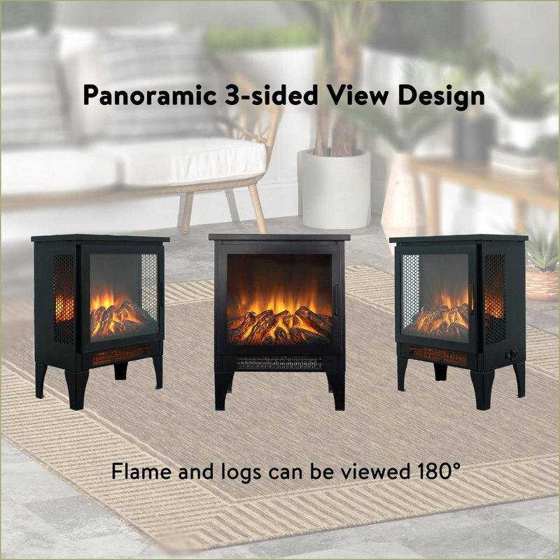 Indoor Electric Fireplace 17 Inch Stove Heater with 3D Flame | Freestanding | Antique Black