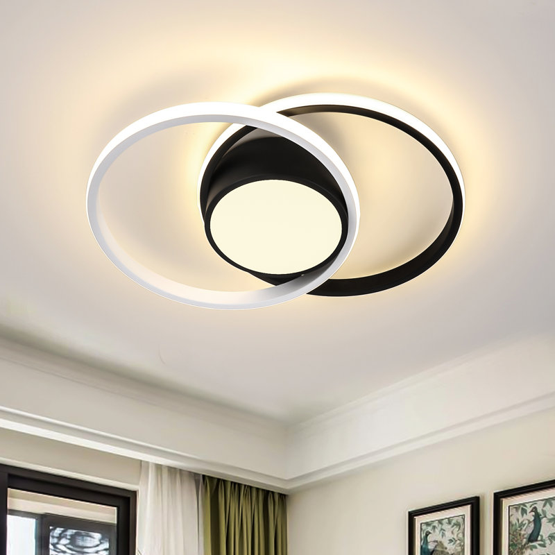 Double 2-Light LED Flush Mount Ceiling Light, Black, 3000K