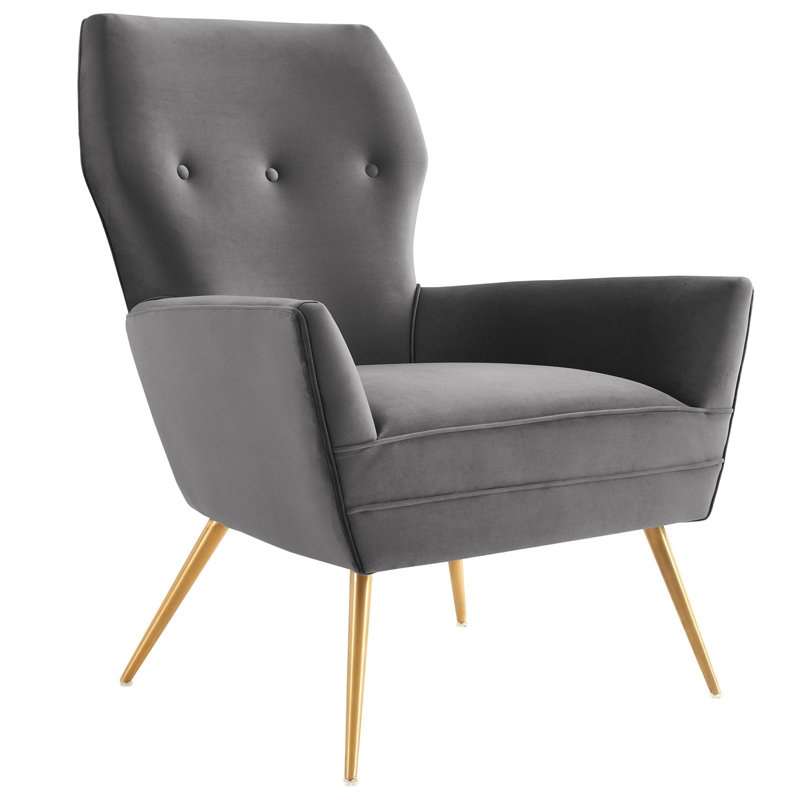 Fauteuil en velours capitonné Performance, Velours gris