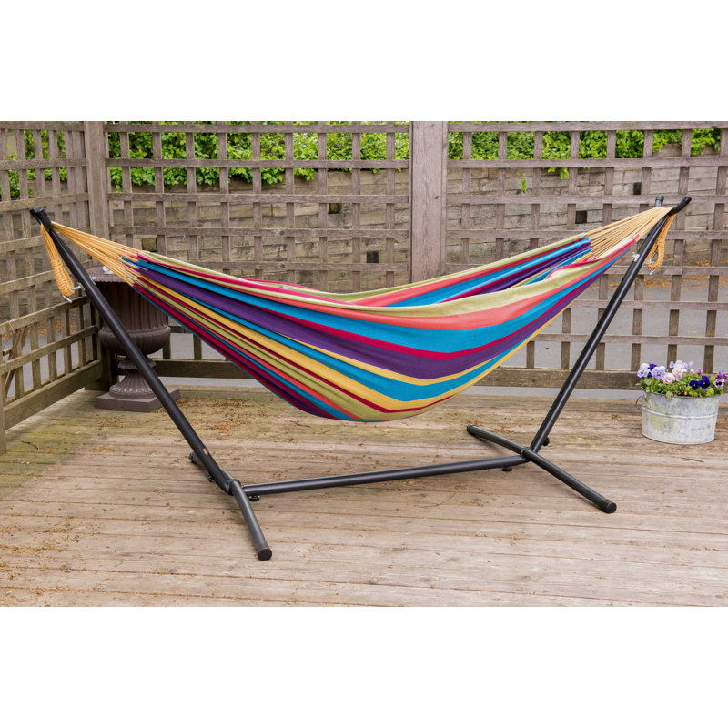 Double Classic Hammock with Stand, 104cm H x 250cm L x 109cm W, Tropical, Black