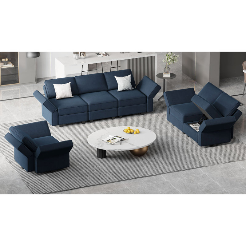 Ensemble de canapé modulaire en velours Ridoy, Velours bleu