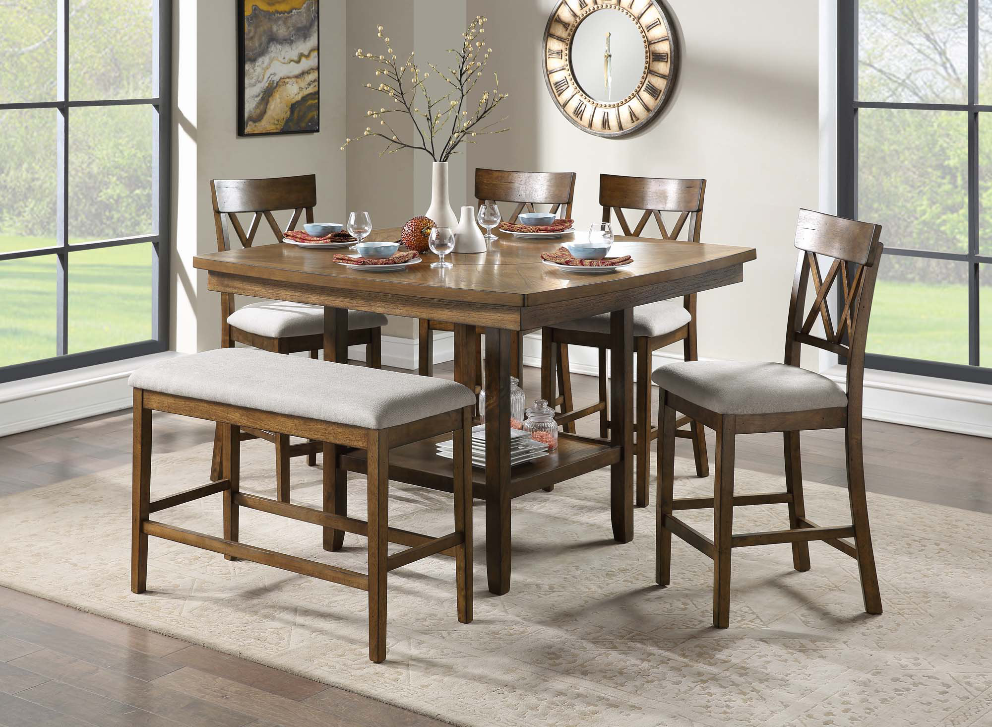 Rosalind Wheeler Contemporary 6pc Dining Set Counter Height Table Bench ...
