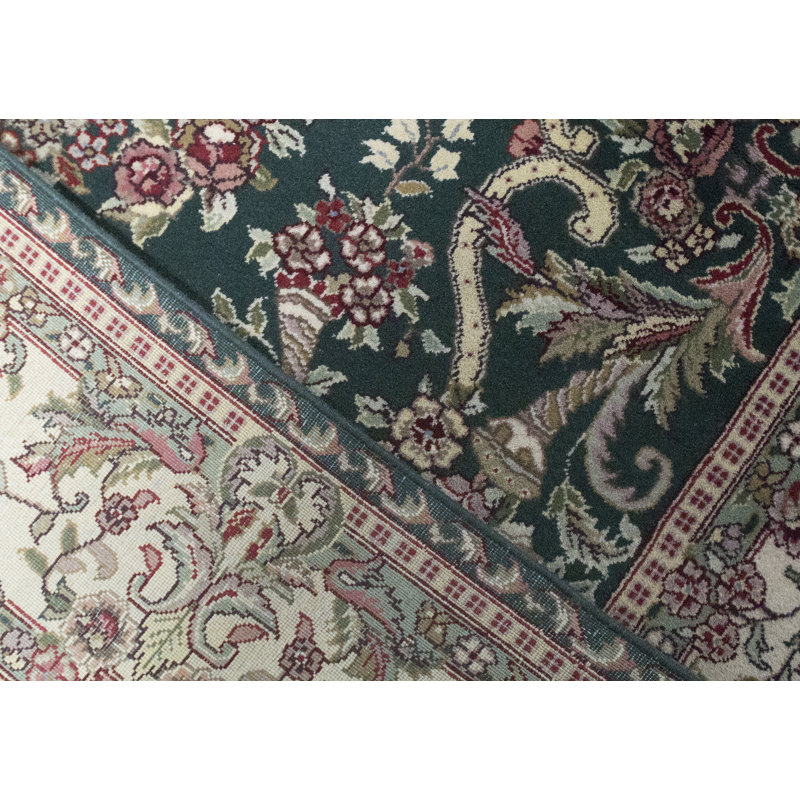 Tapis vert et ivoire noué à la main de haute qualité