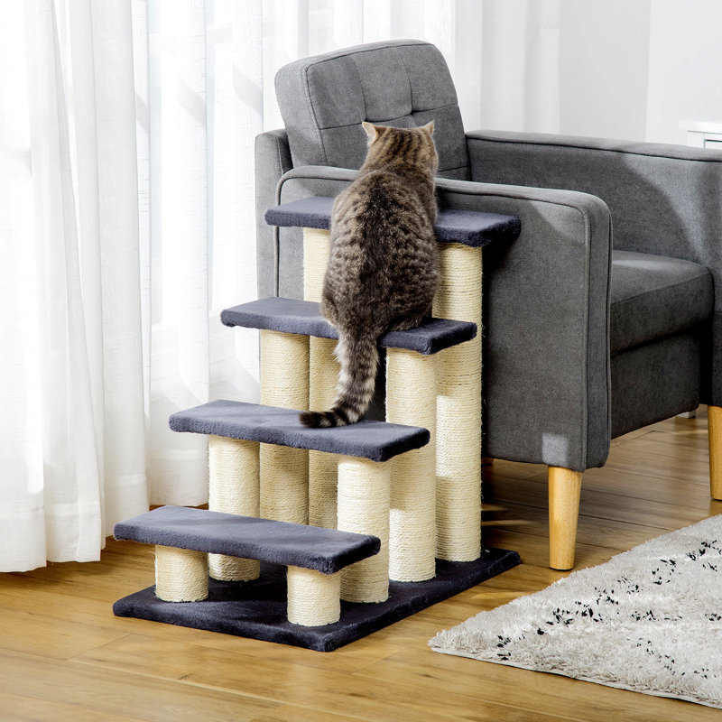 Gray Sisal Stair-Shaped Cat Tree with Scratching Posts