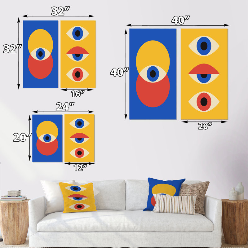 Minimal 20S Abstract Eyes Om Yellow I - ensemble de 2 peintures, Toile tendue, H 20 po x l 24 po x P 1 po