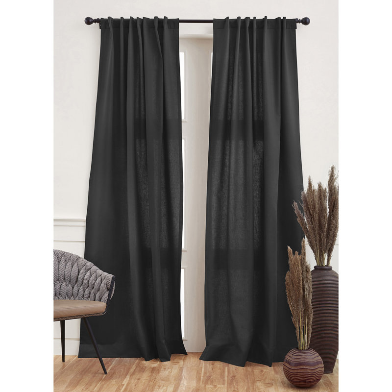Cotton Linen Curtain with Rod Pocket, 52" W x 84" L, Black