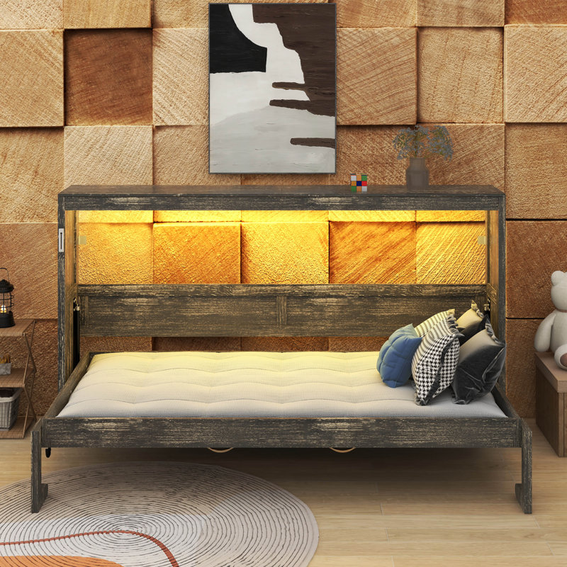 Lit escamotable simple avec DEL, Brun