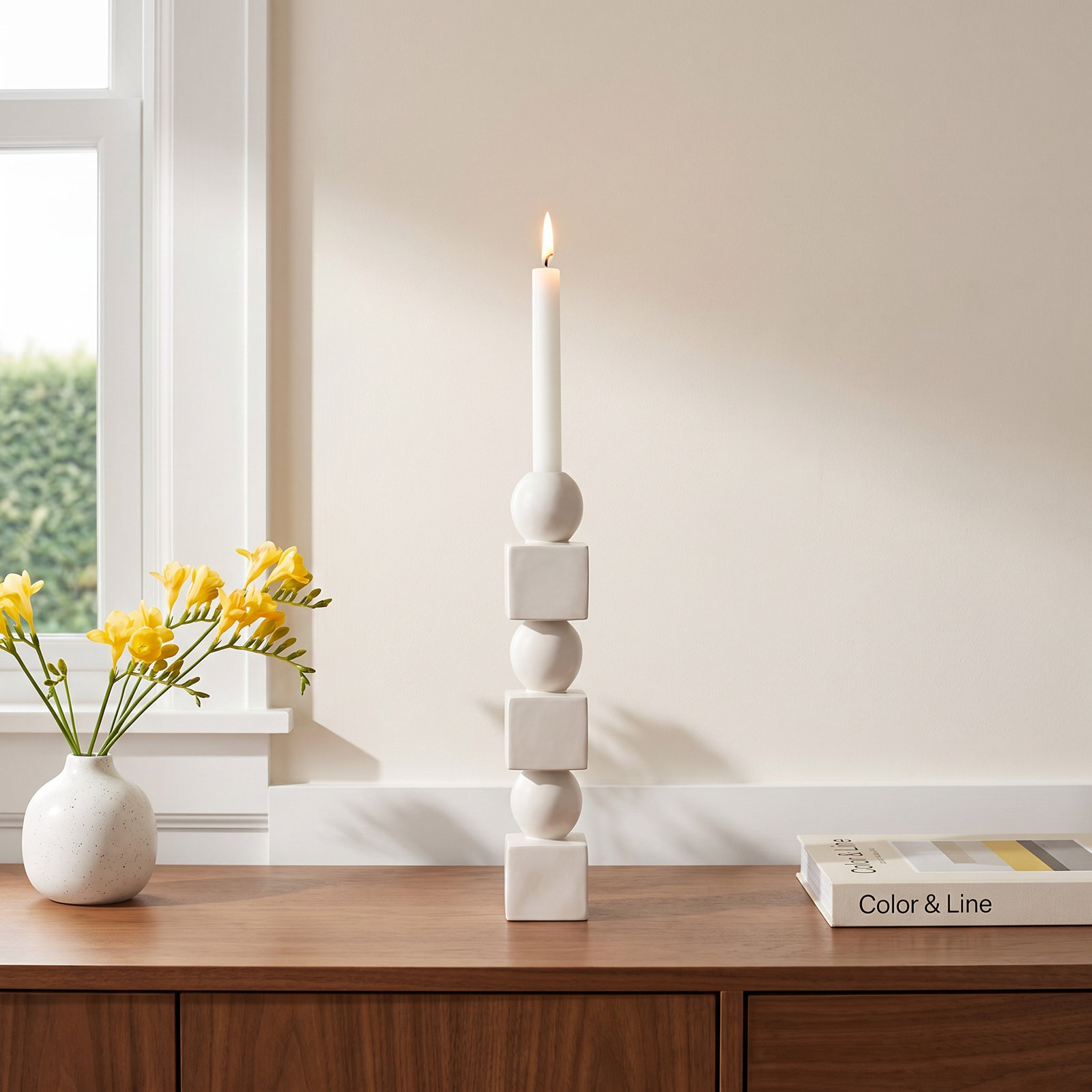Paulding Aluminum Pillar Candle Holder, 11" H x 2" W x 2" D, White