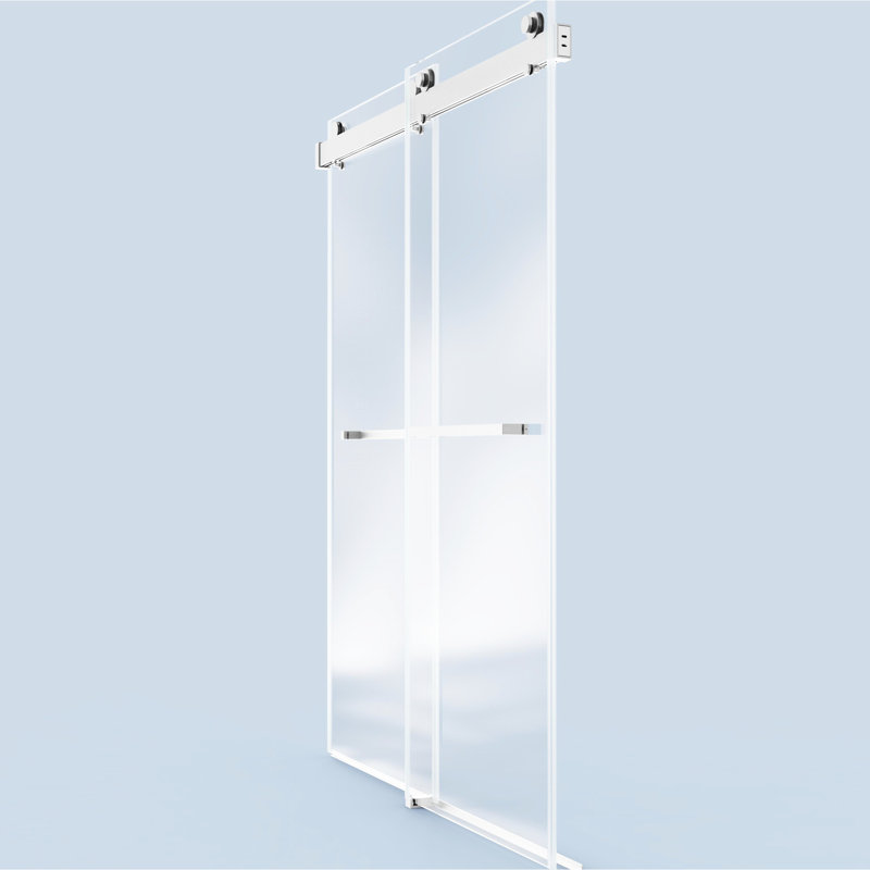 Porte de douche avec mécanisme coulissant double, 68-72 po x 76 po, verre, nickel brossé - fabrication oléofuge Porte 76 po, fermeture en douceur, surface trempée de 10 mm